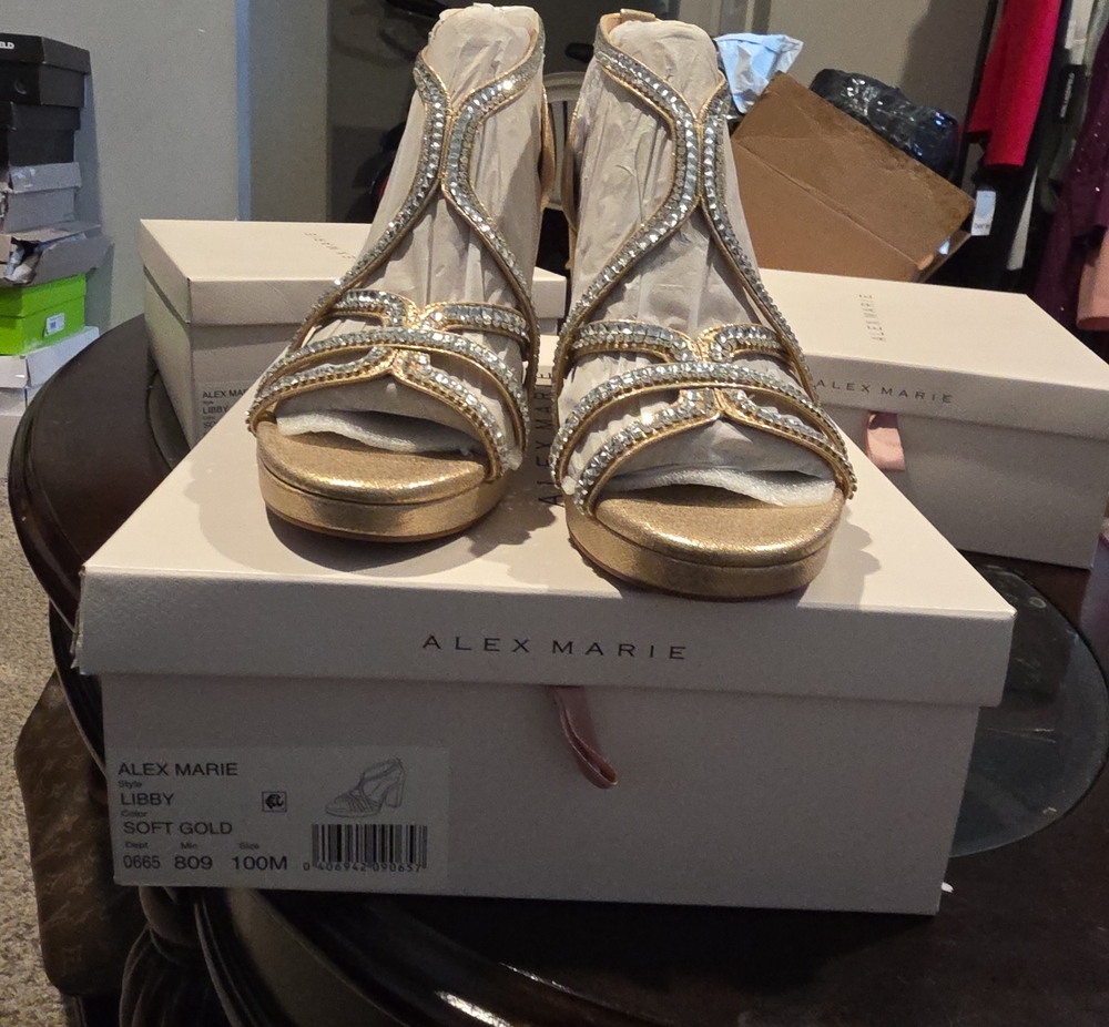 Alex Marie Gold Beaded T-Strap Sandals